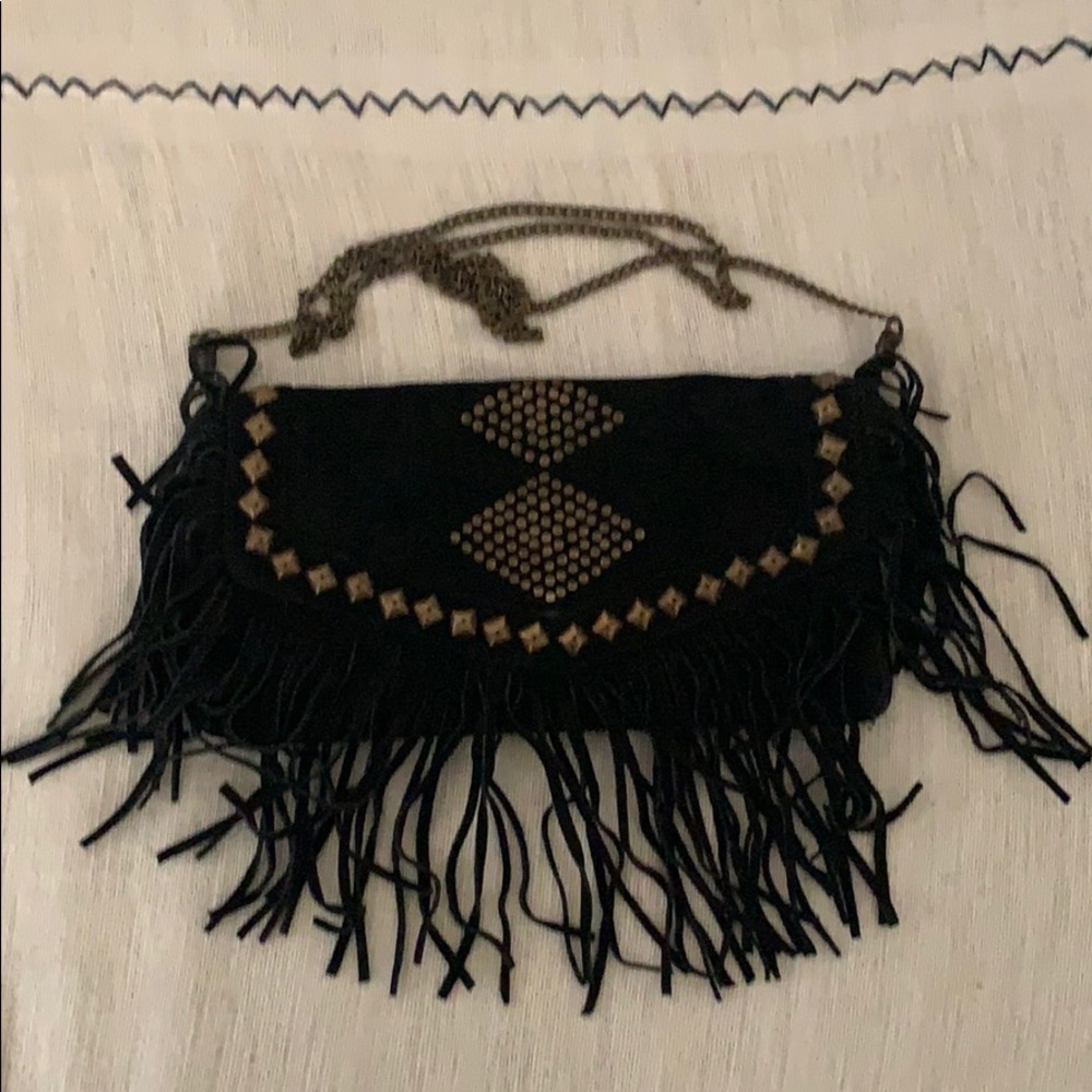 Miss Selfridge Gypsy black suede bag